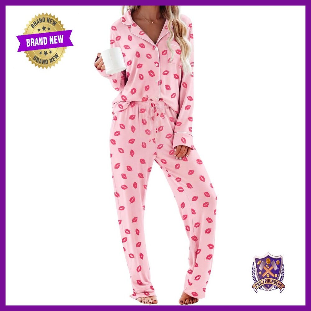 Soft Rayon Blend Long Sleeve Button Down Pajama Set Lounge Wear